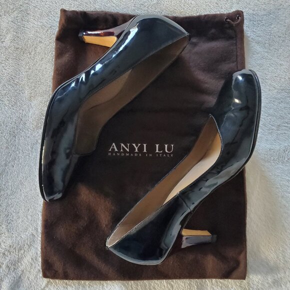 Anyi Lu Emily Black Patent Leather Round Toe Pumps size 41 - Picture 3 of 15